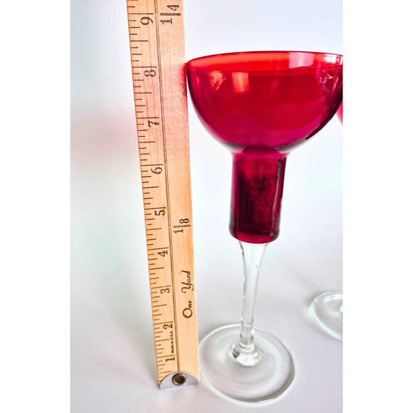 Vintage Red Cranberry Glass Candle Holders Tall Red Christmas Holiday Set of 2 - Picture 10 of 10